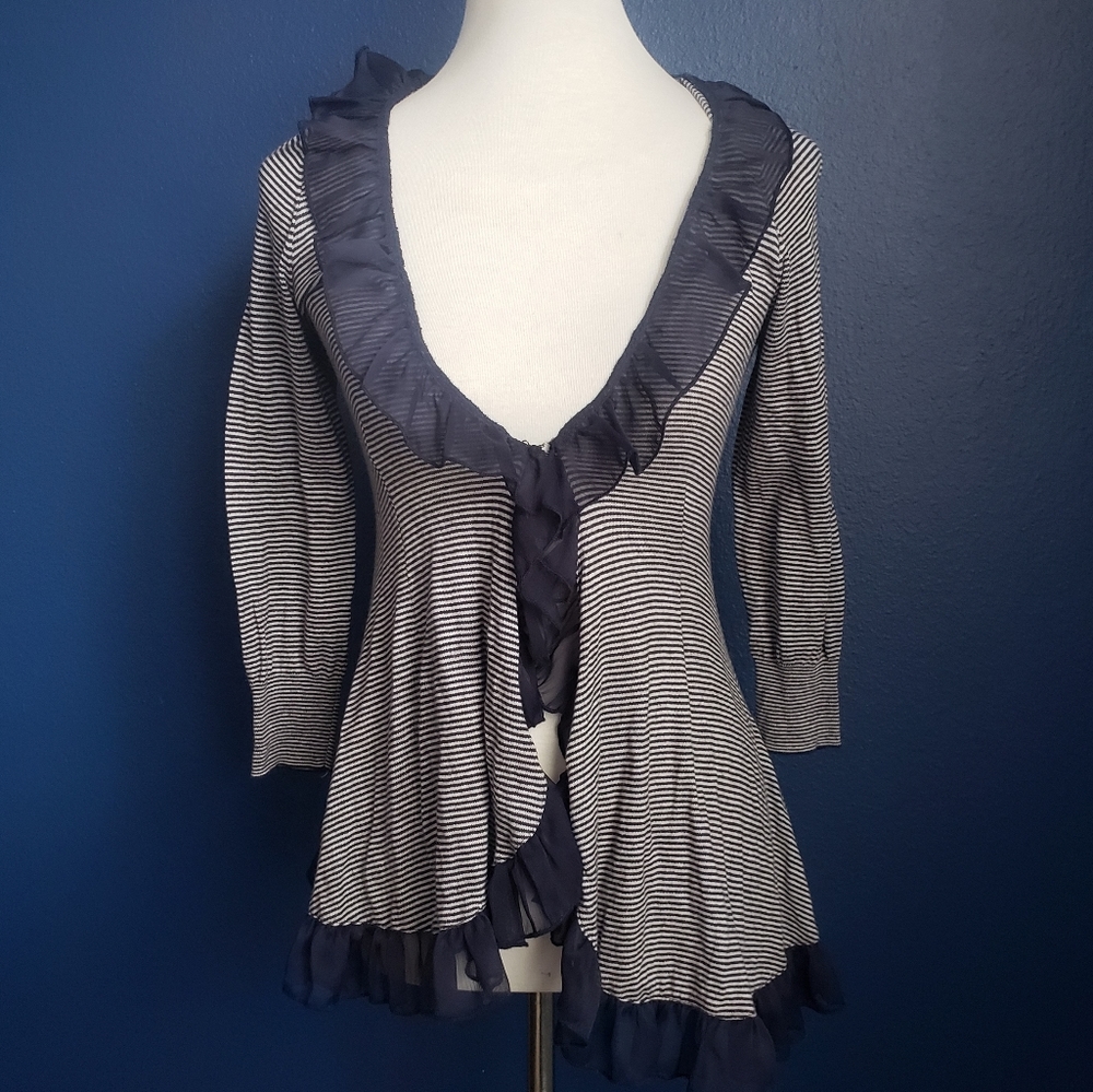 Anthropologie Guinevere Navy Striped Cardigan